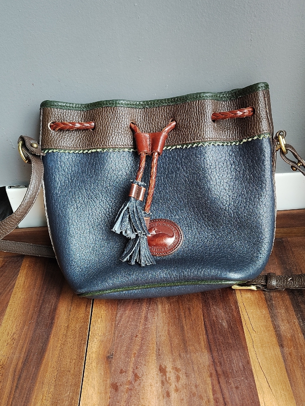 Leather bucket bag, Dooney & Bourke Teton Drawstring